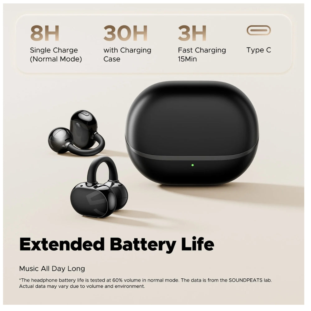 Audífono Soundpeats Pop Clip Negro 30h con anc IPX4