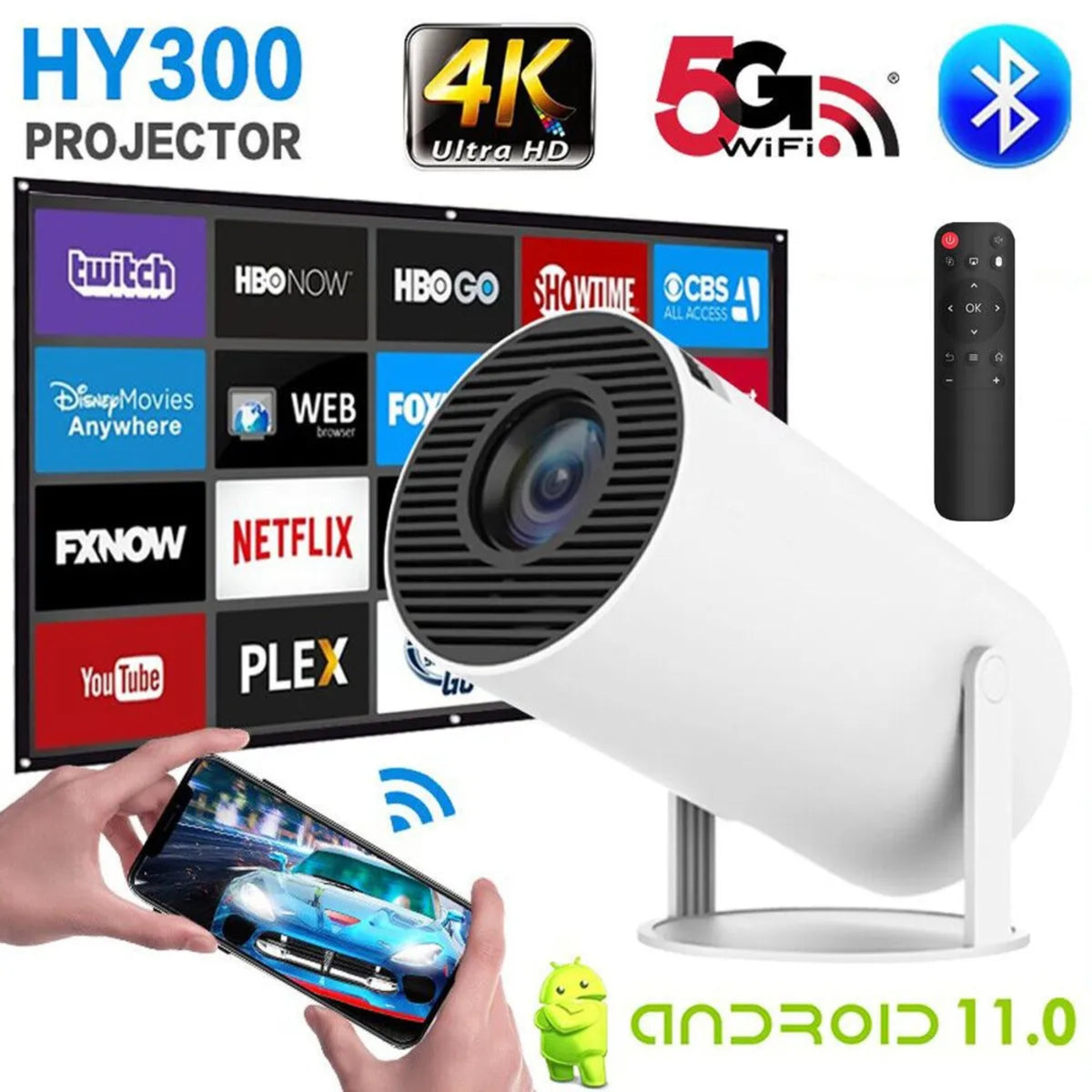 Proyector HY300 Smart Android 11 WiFi + Audífonos Blacksheep Globe de Regalo