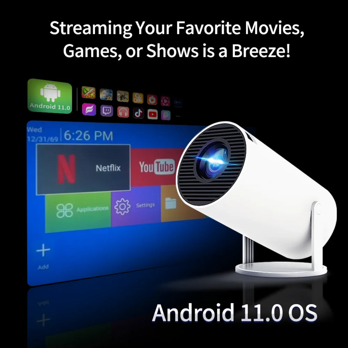 Proyector HY300 Smart Android 11 WiFi + Audífonos Blacksheep Globe de Regalo