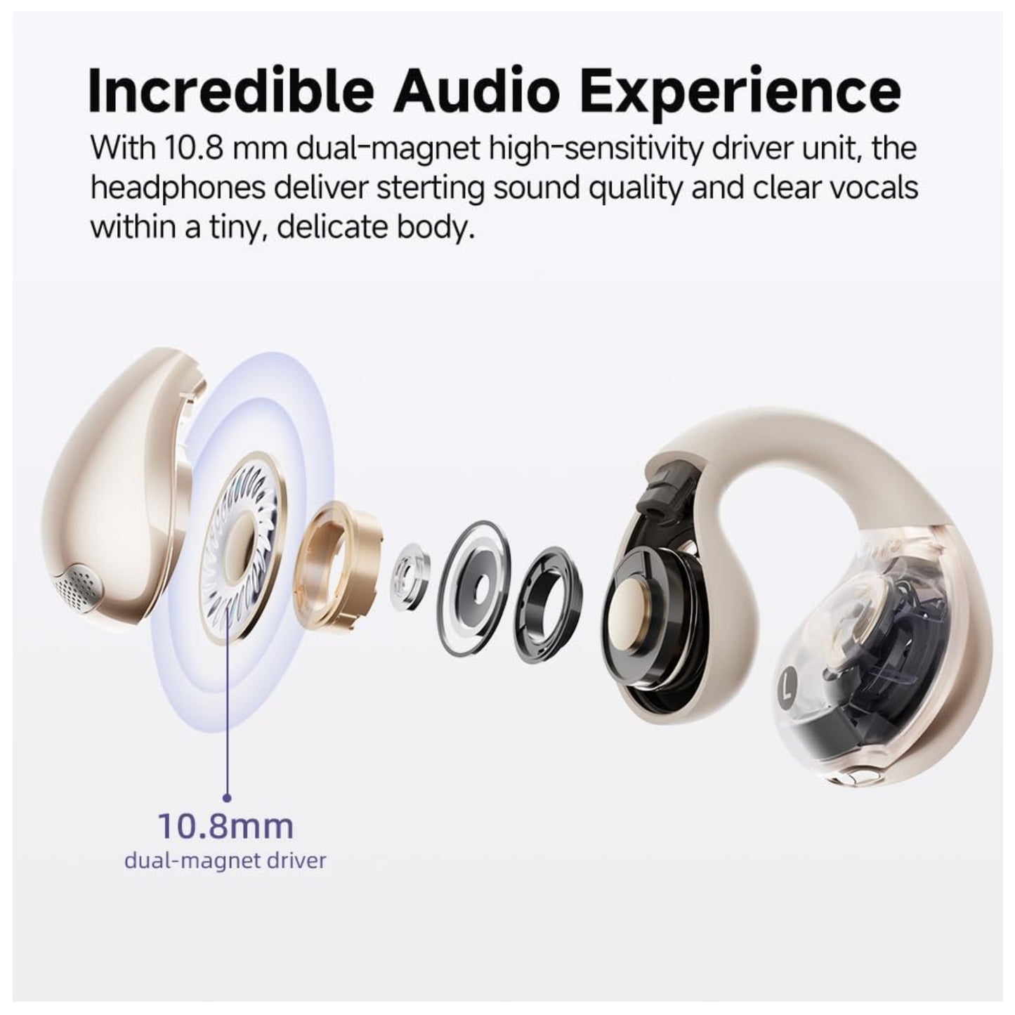 Audífono QCY Crossky C30 Beige 25h Bluetooth micrófono ENC