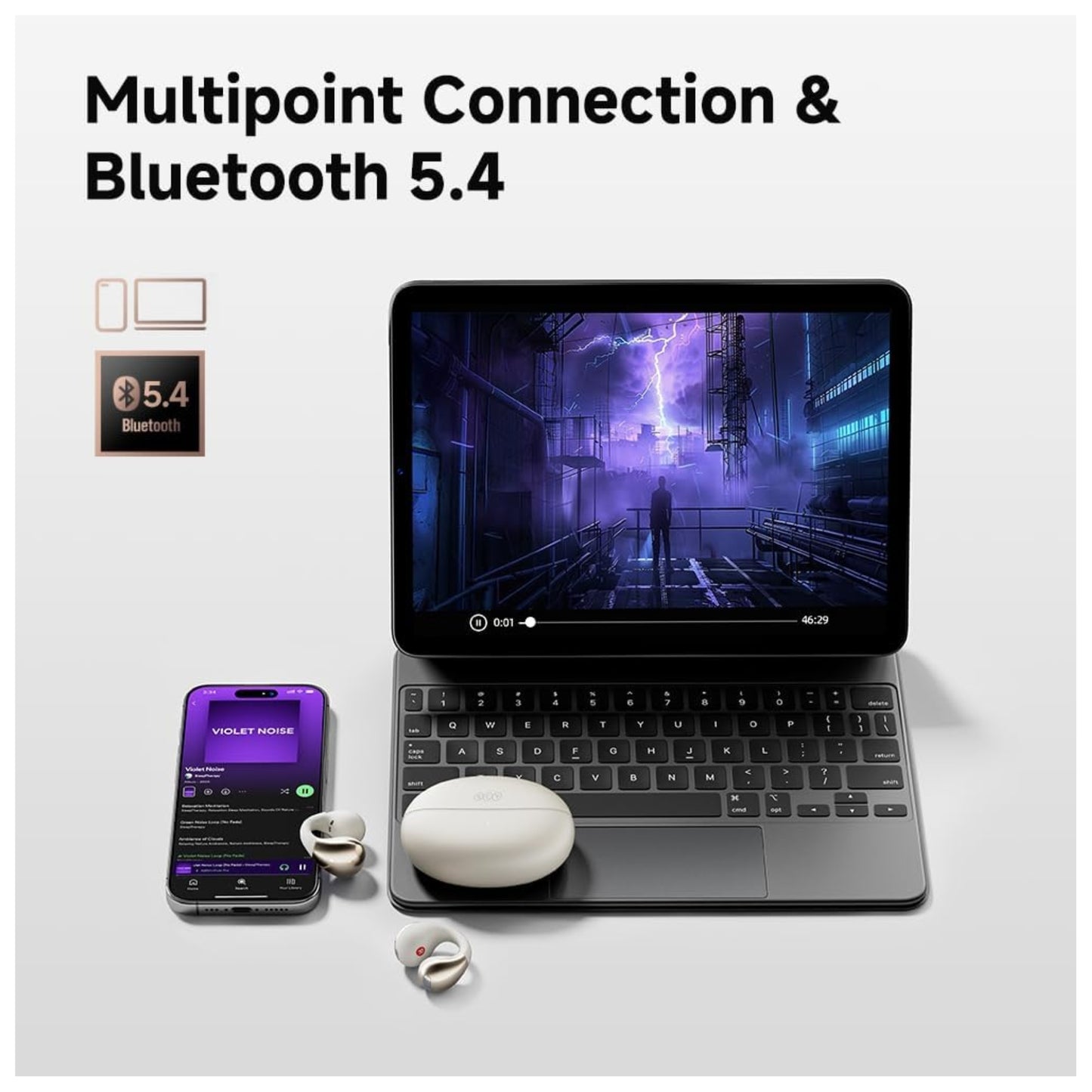 Audífono QCY Crossky C30 Beige 25h Bluetooth micrófono ENC