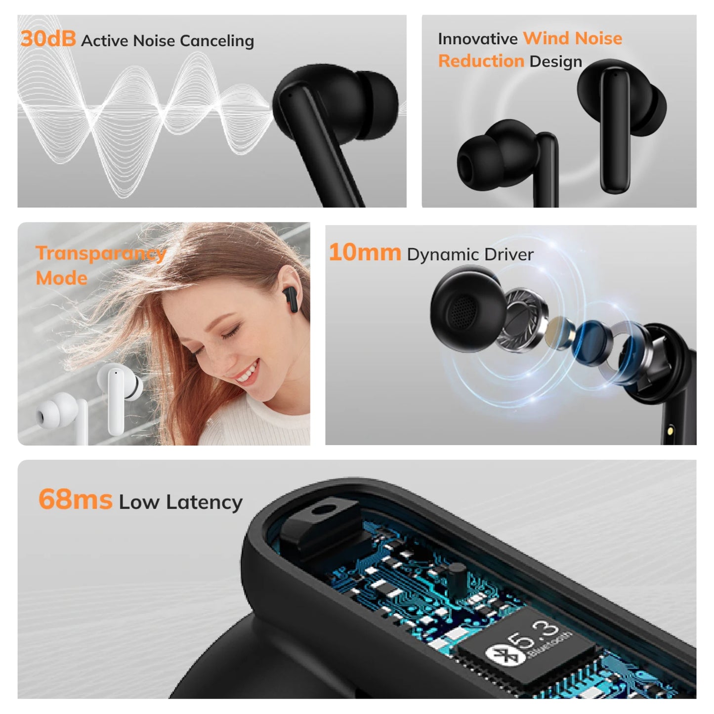 Audífono inalámbrico QCY T13 ANC bluetooth Negro 30h