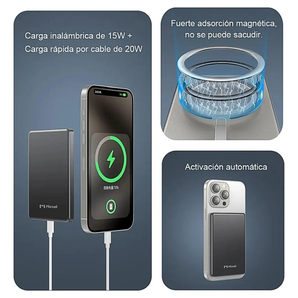 Powerbank Miccell VQ-P31S 10000mah carga inalámbrica magnética