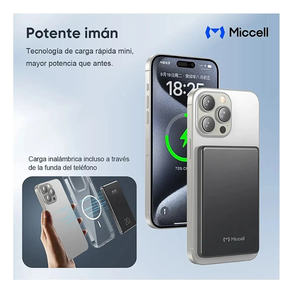 Powerbank Miccell VQ-P31S 10000mah carga inalámbrica magnética