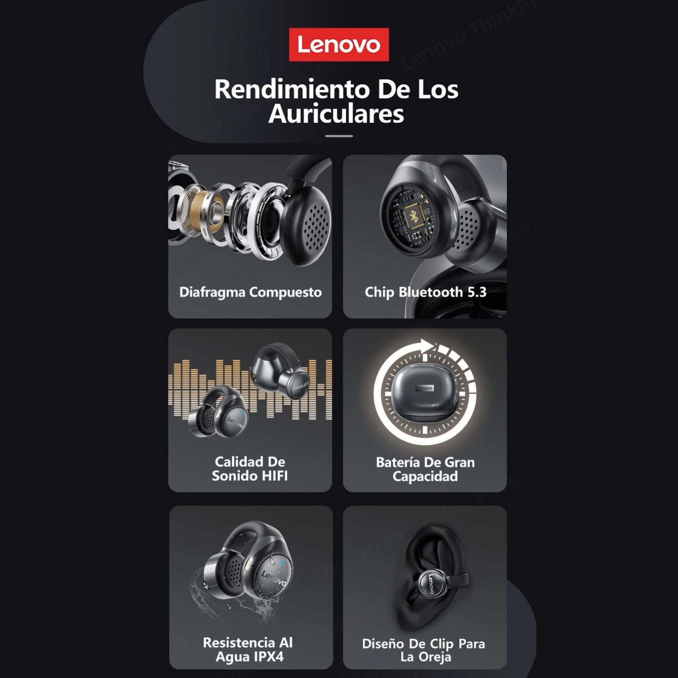Audífono Lenovo X20 Blanco Diseño Clip con control táctil