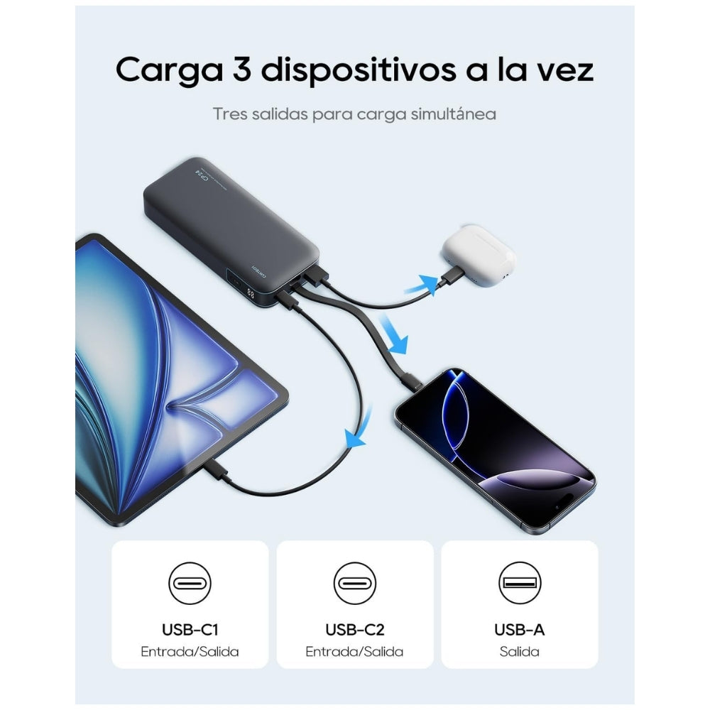 Powerbank Cuktech CP24 20000mah 40W con cable integrado Negro