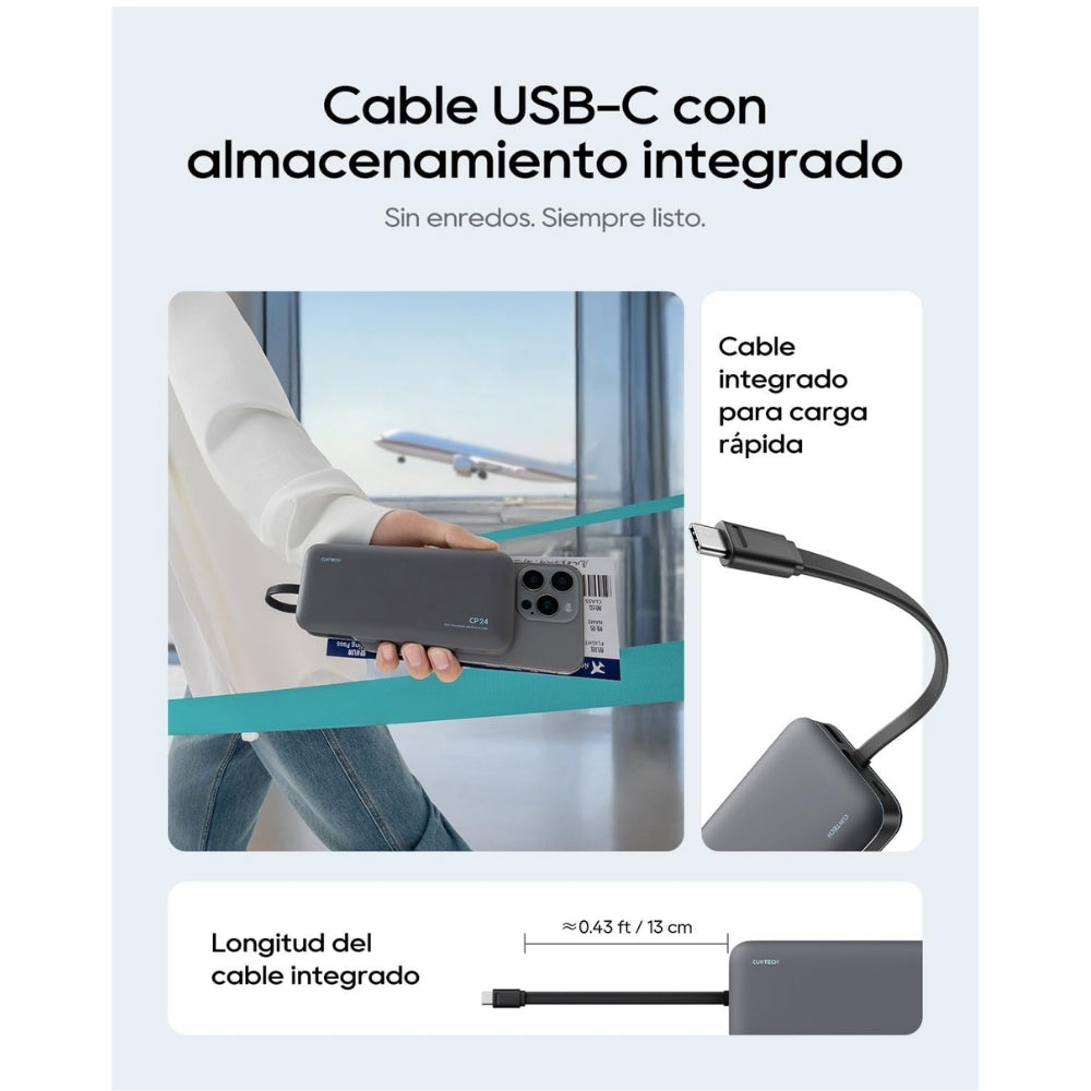 Powerbank Cuktech CP24 20000mah 40W con cable integrado Negro