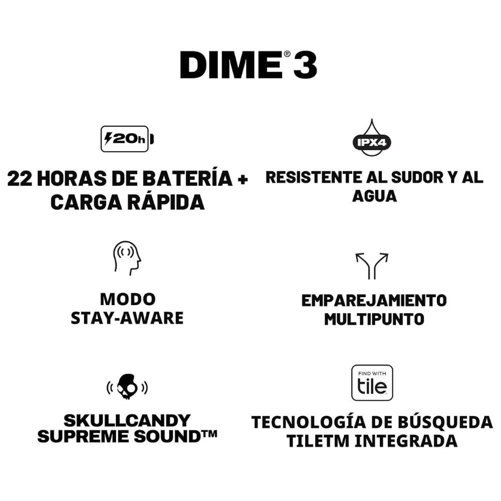 Audífono Skullcandy Dime 3 20h IPX4 True Wireless