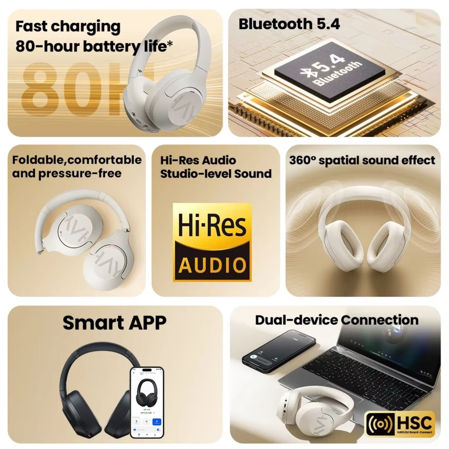 Audifono bluetooth ANC Haylou S30 Version Pro con micrófono - Colores