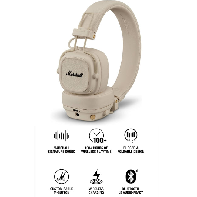 Audífono Marshall Major V Crema On Ear 100h carga inalámbrica