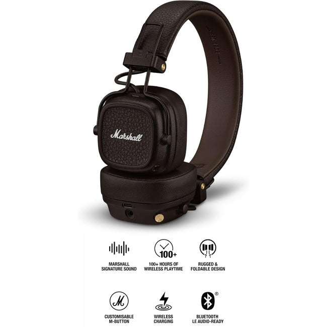 Audífono Marshall Major V Marron On Ear 100h carga inalámbrica
