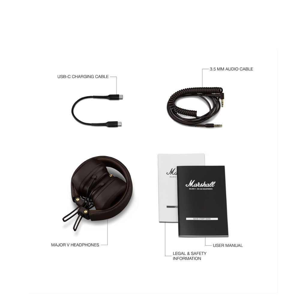 Audífono Marshall Major V Marron On Ear 100h carga inalámbrica