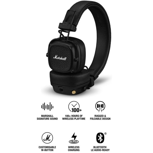 Audífono Marshall Major V Negro On Ear 100h carga inalámbrica