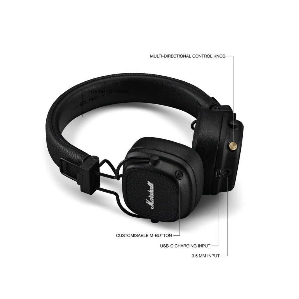 Audífono Marshall Major V Negro On Ear 100h carga inalámbrica