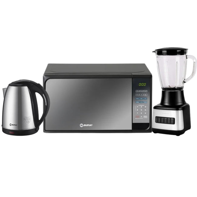 Combo Miray Licuadora 1.5L + Horno Microondas 20L + Hervidor 1.8 Litros Plata