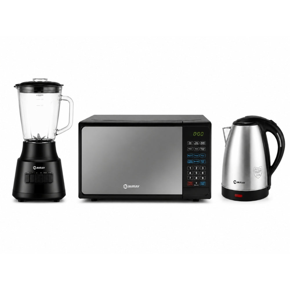 Combo Miray Licuadora 1.5L 600W + Horno Microondas 20L + Hervidor 1.8 Litros Plata