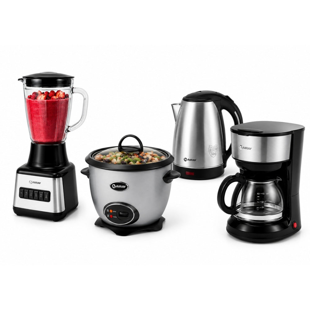 Combo Miray Olla Arrocera Gris 1.5L + Licuadora 1.5L + Hervidor 1.8 Litros Plata + Cafetera 6 Tazas