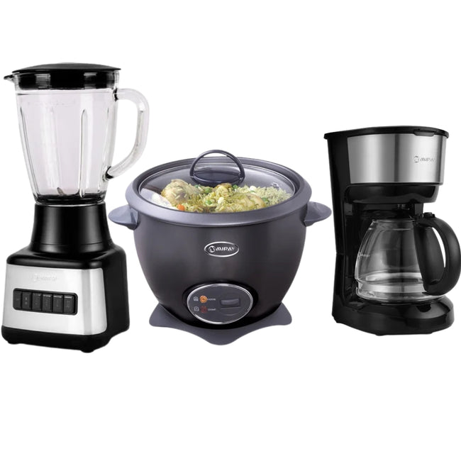 Combo Miray Olla Arrocera Negro 1.5L + Licuadora 1.5L + Cafetera 6 Tazas