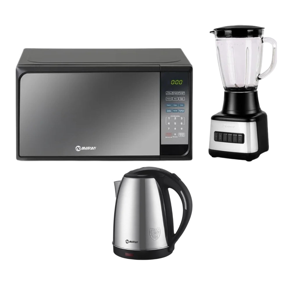 Combo Miray Licuadora 1.5L + Horno Microondas 20L + Hervidor 1.8 Litros Plata