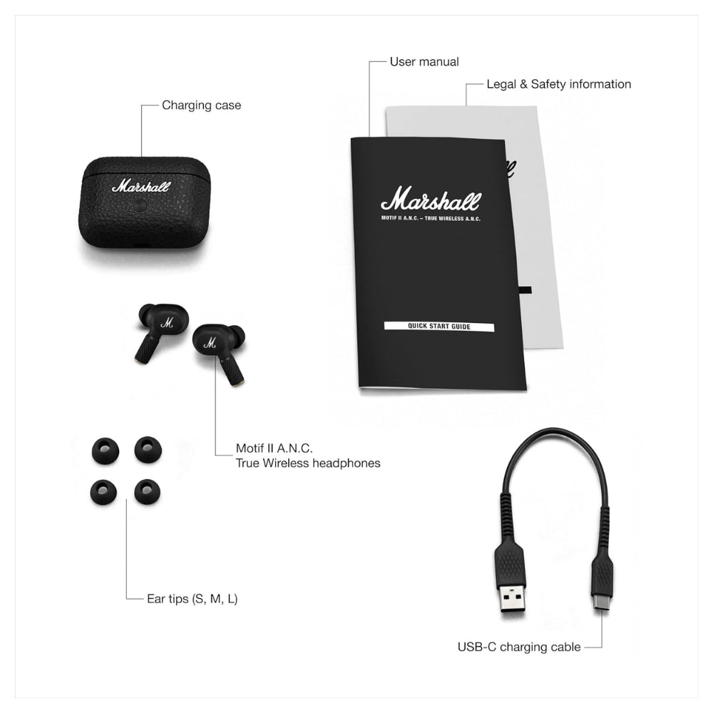 Audífono Marshall Motif II ANC Negro True Wireless 30h carga inalambrica