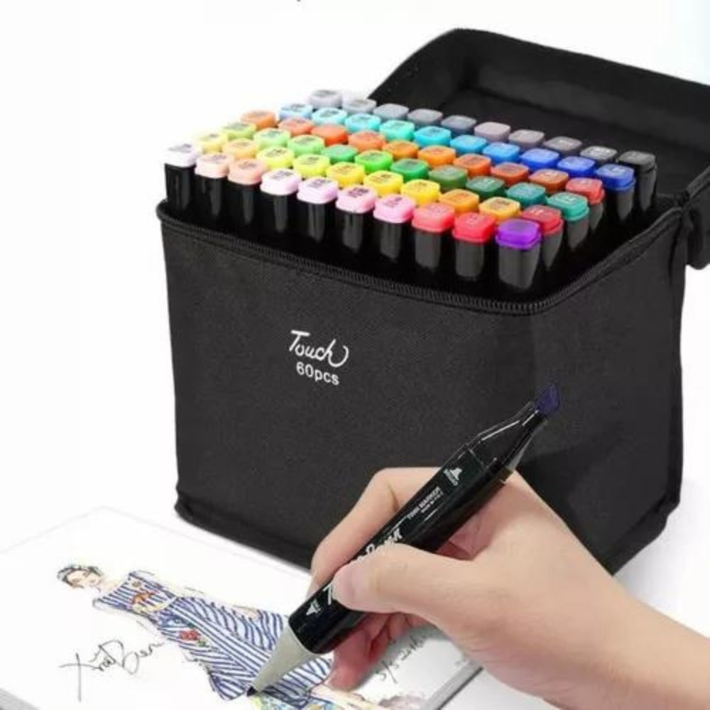 Set de 60 Plumones Doble Punta con Estuche